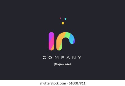 ir i r  creative rainbow green orange blue purple magenta pink artistic alphabet company letter logo design vector icon template