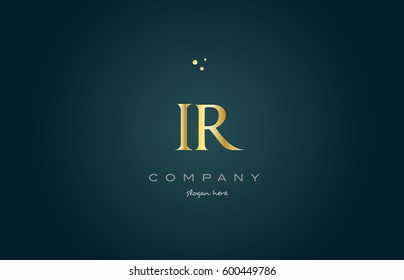ir i r  gold golden luxury product metal metallic alphabet company letter logo design vector icon template green background