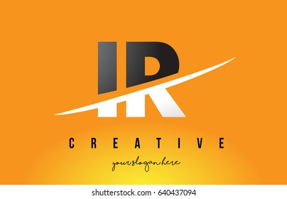 IR I R Letter Modern Logo Design with Swoosh Cutting the Middle Letters and Yellow Background.