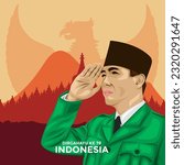 Ir. Soekarno in vector style and nature background for Indonesia Independance day