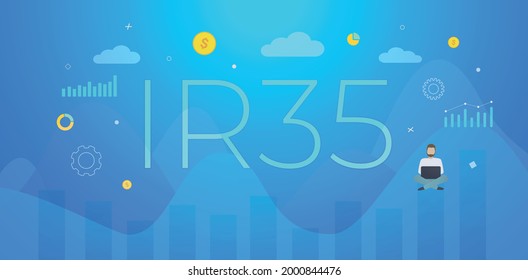 IR35 United Kingdom off-payroll working rules, law business concept illustration. Tax evasion by companies and employees that hire them and provide services to clients through an intermediary