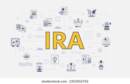 ira individual retirement account concept with icon set with big word or text on center