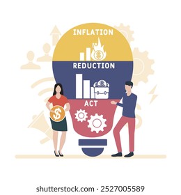 IRA - Lei de Redução de Inflação acrônimo. plano de fundo do conceito de negócios. conceito de ilustração vetorial com palavras-chave e ícones. ilustração de letras com ícones para banner da web, folheto, página inicial