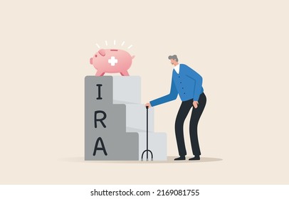 IRA, Roth or 401K. Retirement Pension Plan, Retirement Savings Fund. individual retirement account.  Old man and pension deposits.