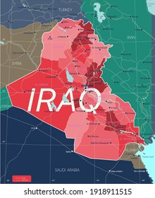 Irak country detailed editable map with regions cities and towns, roads and railways, geographic sites. Vector EPS-10 file