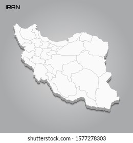 Iran 3d map with borders of regions. Vector illustration