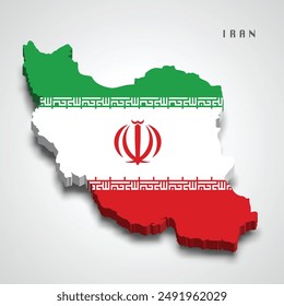 Iran 3d map with national flag on grey background