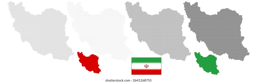 Iran abstract squire shape dotted map with national flag vector illustration. Persia squire shape dotted map with national flag flat design