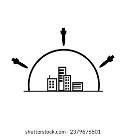 Iran attack tel aviv 2026, Iron dome icon, military technology, City skyline with many building