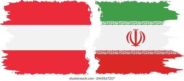 Iran and Austria grunge flags connection, vector