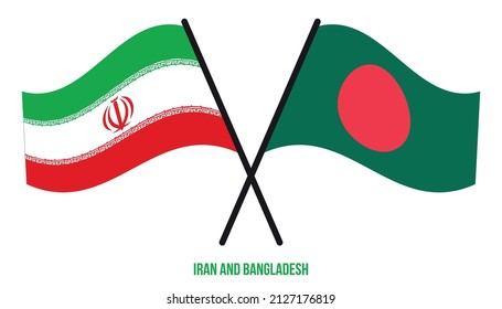 Iran and Bangladesh Flags Crossed And Waving Flat Style. Official Proportion. Correct Colors.