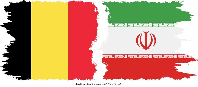 Iran and Belgium grunge flags connection, vector