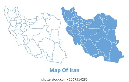 Iran Blue map flat regions border outline vector illustration