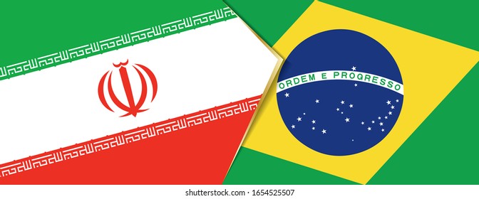 Iran and Brazil flags, two vector flags symbol of relationship or confrontation.