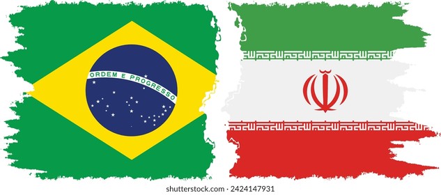 Iran and Brazil grunge flags connection, vector