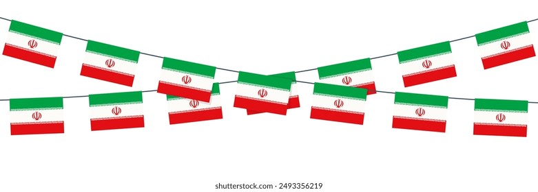 Bandera de quemado de Irán con sobre fondo blanco. Guirnalda para la celebración Anuncio de Plantilla, Ilustración vectorial.