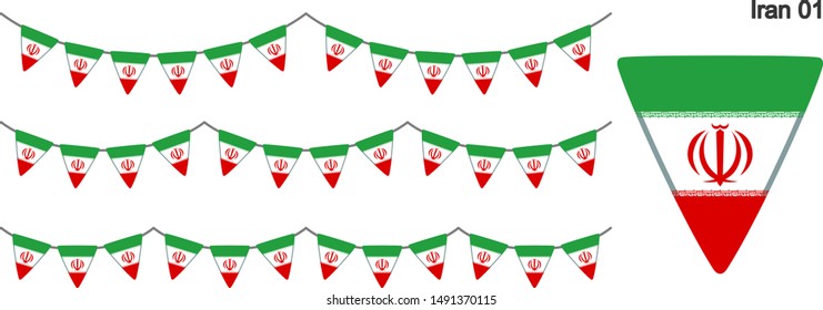 Iran Bunting Flags Isolated on white Background. vector illustration.