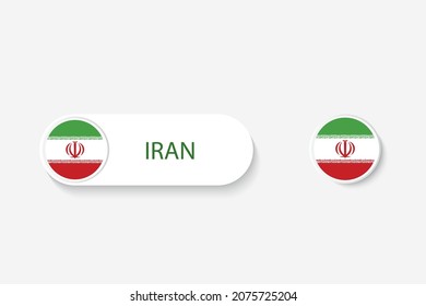 Iran button flag in illustration of oval shaped with word of Iran. And button flag Iran. 