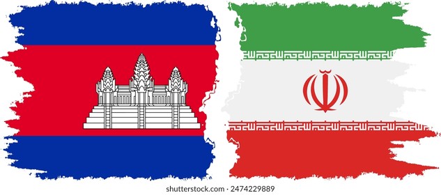 Iran and Cambodia grunge flags connection, vector