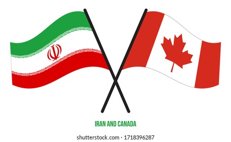 Iran and Canada Flags Crossed And Waving Flat Style. Official Proportion. Correct Colors.