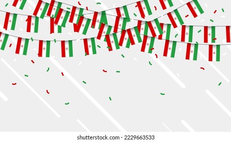 Iran celebration bunting flags with confetti and ribbons on white background. vector illustration.