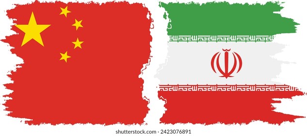 Iran and China grunge flags connection, vector