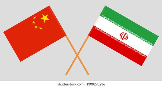 Iran and China. The Iranian and Chinese flags. Official colors. Correct proportion. Vector illustration