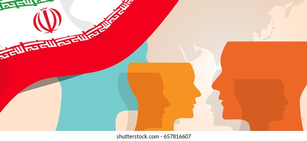 Iran concept of thinking growing innovation discuss country future brain storming under different view represented with heads gears and flag vector.