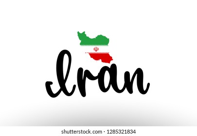Iran country big text with flag inside map suitable for a logo icon design