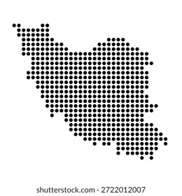 Iran Land gepunktete Karte. Schwarze Pixeldarstellung einzeln auf weißem Hintergrund. Vektorkreismosaik.