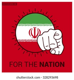Iran country flag in Circle and pointing finger at viewer typography Ready for the Nation. Vector Illustration