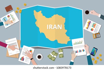 iran country growth nation team discuss with fold maps view from top vector illustration