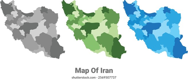 Iran country map in different colors