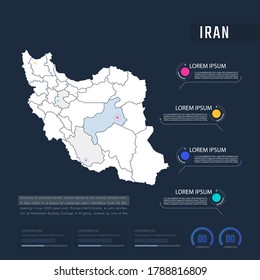 Iran country map infographics vector with pointer marks and circle chart.  Editable Infographics template. Vector illustration