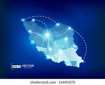 Iran country map polygonal with spot lights places