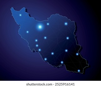 Iran - country shape with lines connecting major cities