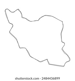 Iran country simplified map.Thin triple pencil sketch outline isolated on white background. Simple vector icon