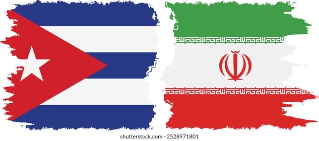 Iran and  Cuba grunge flags connection, vector