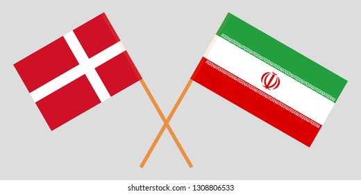 Iran and Denmark. The Iranian and Danish flags. Official colors. Correct proportion. Vector illustration