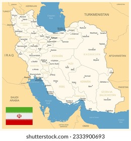 Iran - detailed map with administrative divisions and country flag. Vector illustration