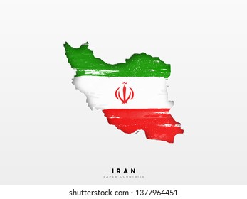 Iran detailed map with flag of country. Painted in watercolor paint colors in the national flag.