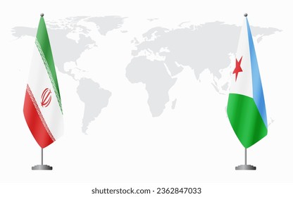 Iran and Djibouti flags for official meeting against background of world map. svg