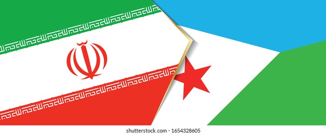 Die Flaggen des Iran und Dschibuti, zwei Vektorillustrationen Flaggen, sind Symbol für Beziehung oder Konfrontation.