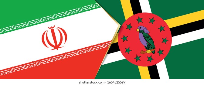 Iran and Dominica flags, two vector flags symbol of relationship or confrontation.