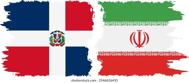 Iran and Dominican Republic grunge flags connection, vector