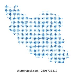 Iran Dot Map. Country digital style shape with blue circular dots, representing the geographic outline of Iran.