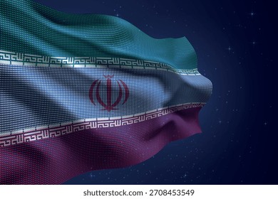 Iran dotted LED-style flag waving against night sky with futuristic effect