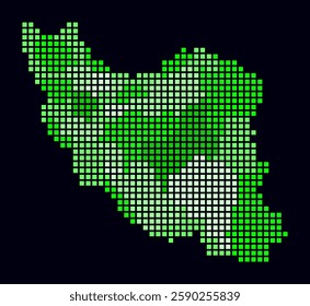 Iran dotted map. Digital style map of the country on a dark background. Iran shape with square dots. Colored dots style. Large size squares. Vibrant vector illustration.