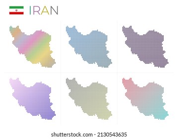 Iran dotted map set. Map of Iran in dotted style. Borders of the country filled with beautiful smooth gradient circles. Powerful vector illustration.