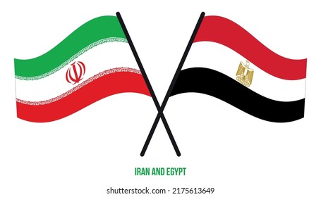 Iran and Egypt Flags Crossed And Waving Flat Style. Official Proportion. Correct Colors.